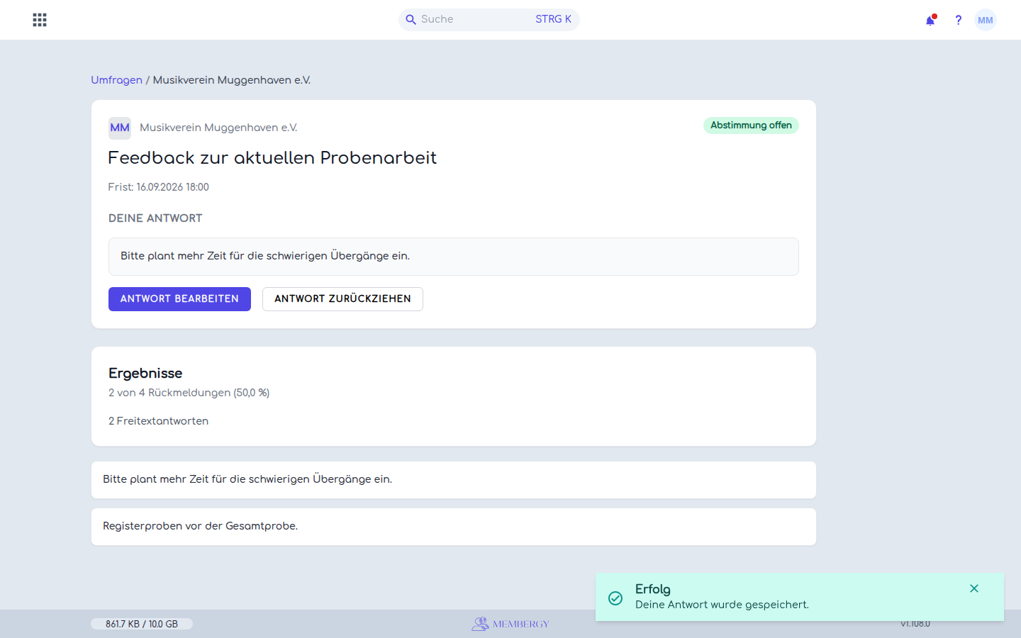 Die geänderte Freitextantwort
