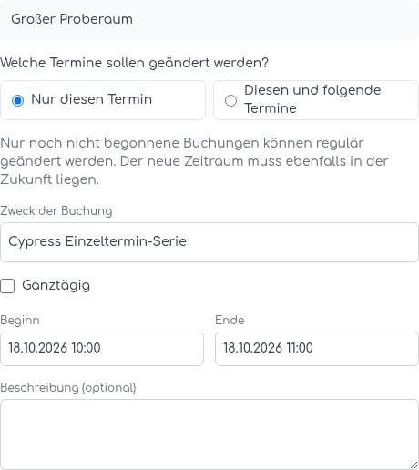 Bearbeitungsdialog mit der vorausgewählten Option Nur diesen Termin